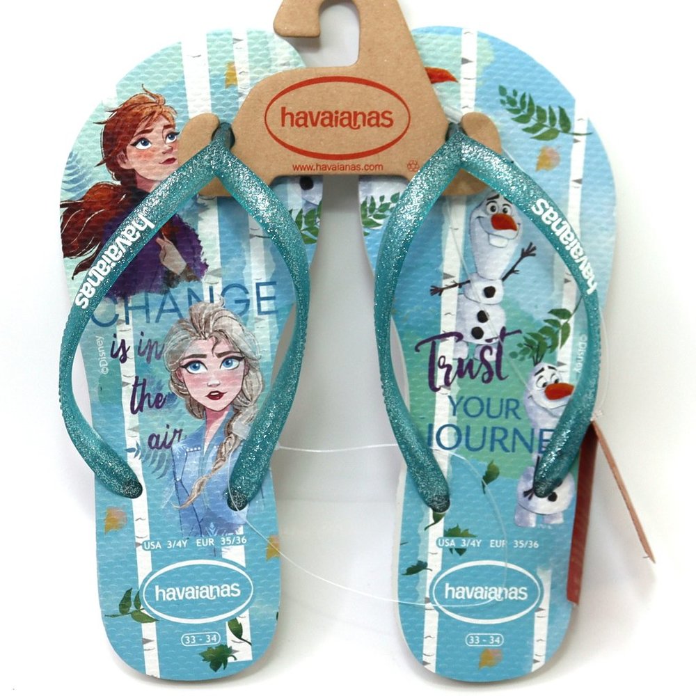 Havaianas Sandals Girls Size 3/4 Youth Slip-Ons Flip Flops Disney Frozen NWT